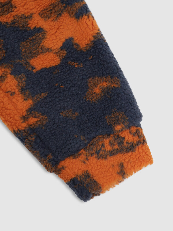 Sunset Tie Dye Orange Sherpa Hoodie | Edgy Warm Thick Coat
