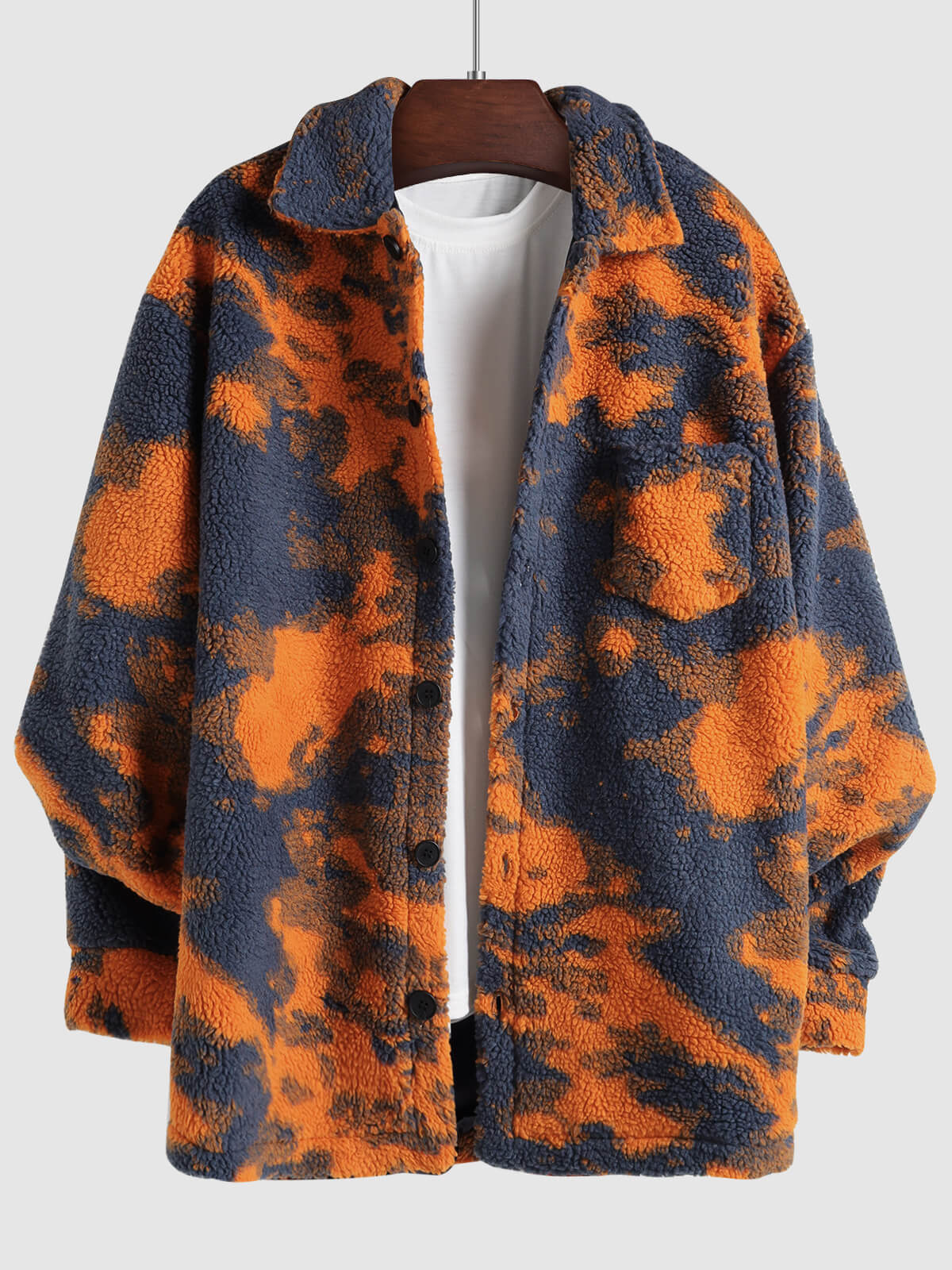 Sunset Tie Dye Orange Sherpa Hoodie | Edgy Warm Thick Coat