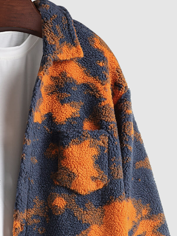 Sunset Tie Dye Orange Sherpa Hoodie | Edgy Warm Thick Coat