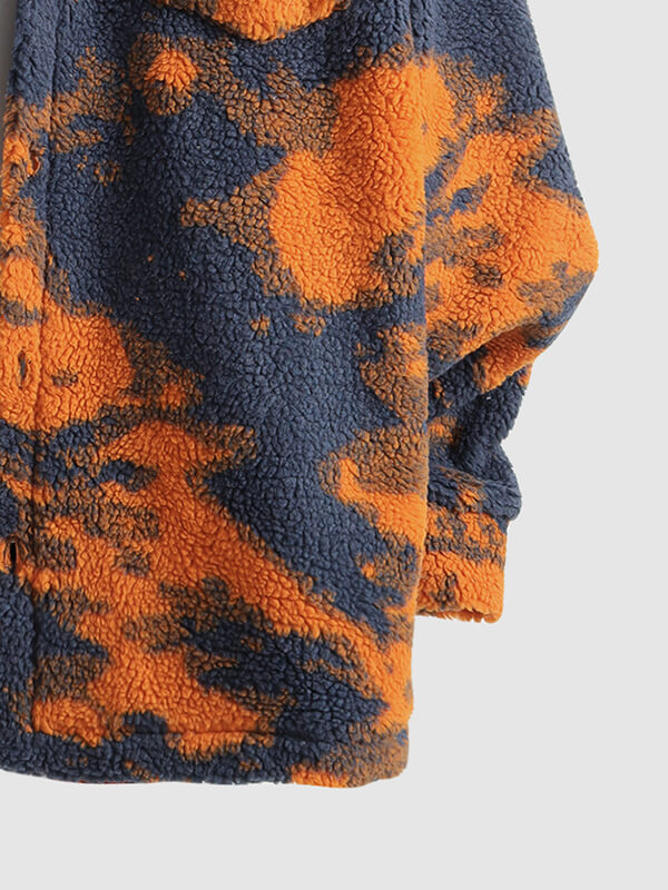 Sunset Tie Dye Orange Sherpa Hoodie | Edgy Warm Thick Coat