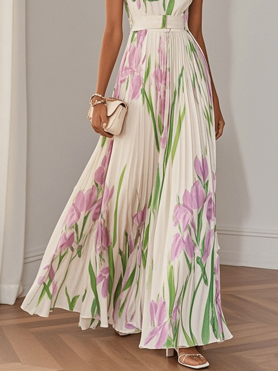 Square-neck sleeveless A-line long dress