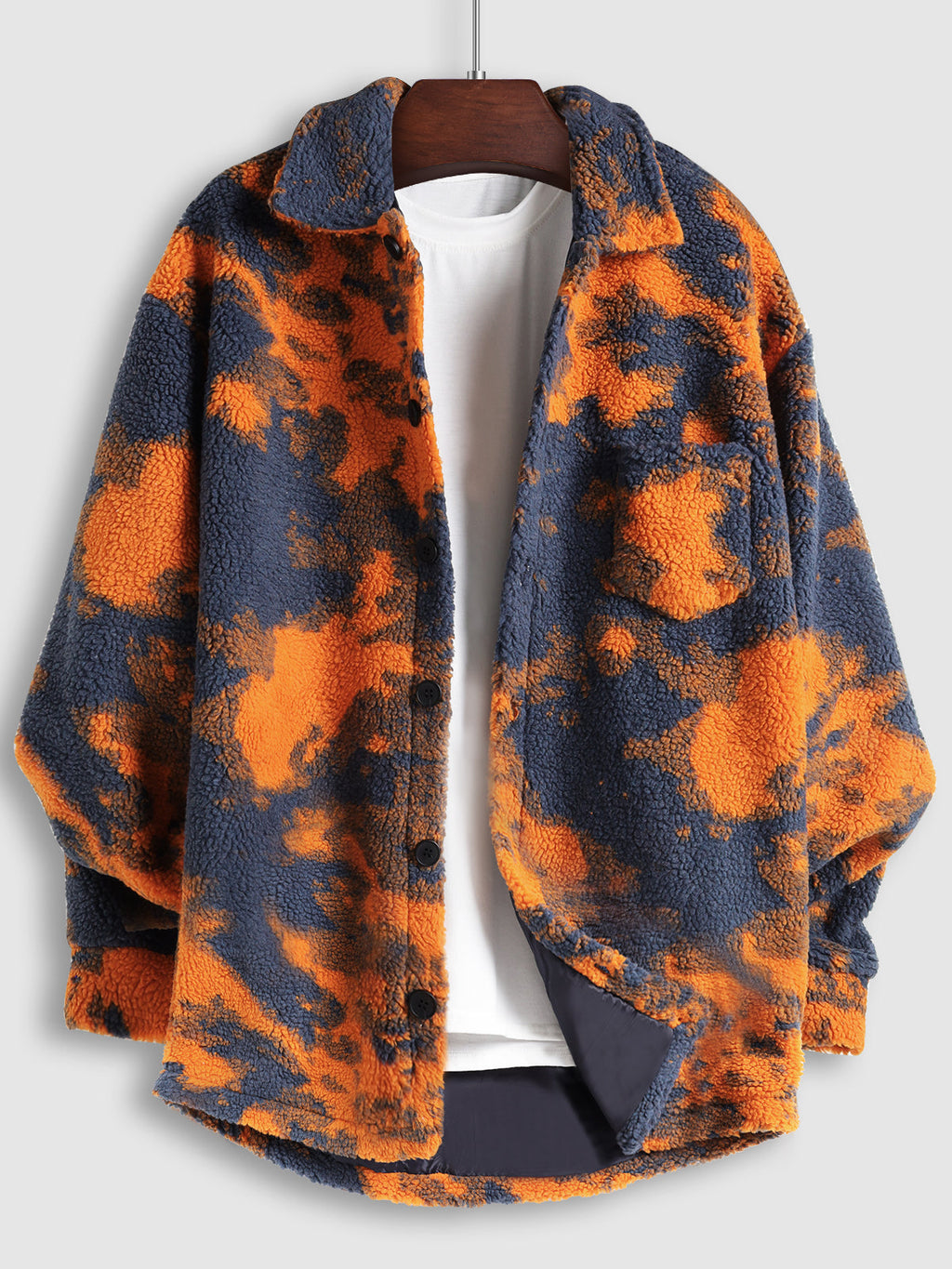 Sunset Tie Dye Orange Sherpa Hoodie | Edgy Warm Thick Coat