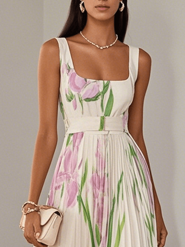 Square-neck sleeveless A-line long dress