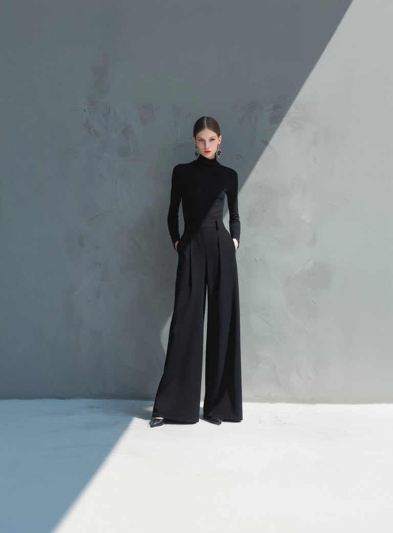 Black Wide-Leg Knit Jumpsuit