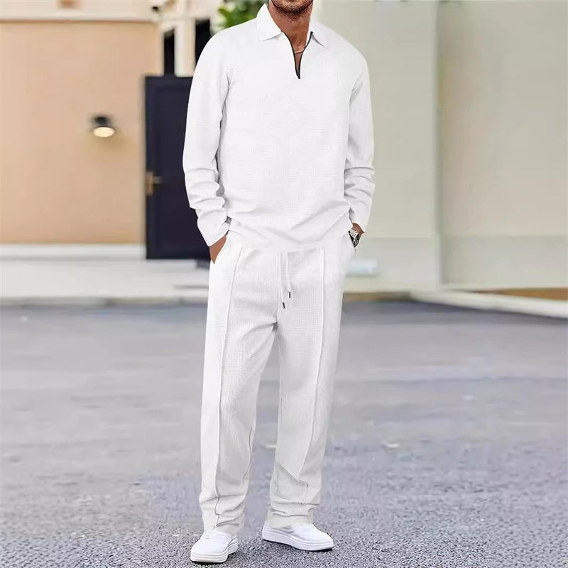 Men's waffle knit set: sweatshirt & straight leg trousers