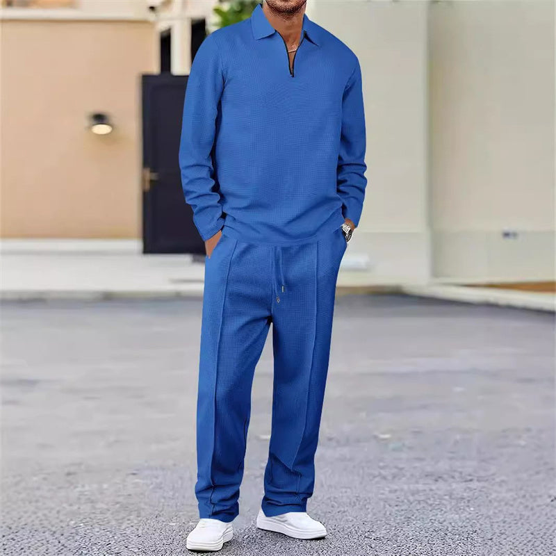 Men's waffle knit set: sweatshirt & straight leg trousers