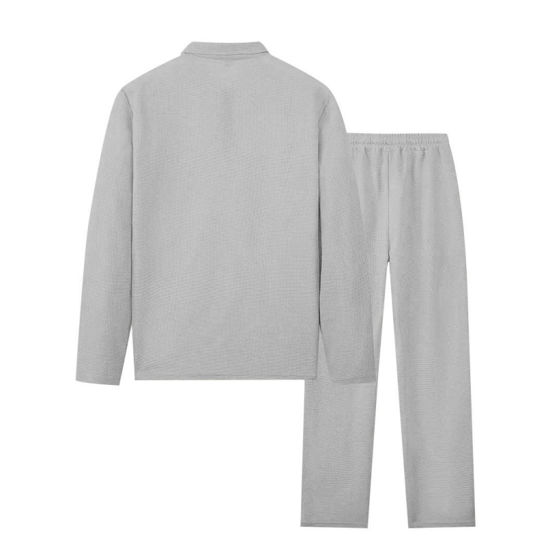 Men's waffle knit set: sweatshirt & straight leg trousers